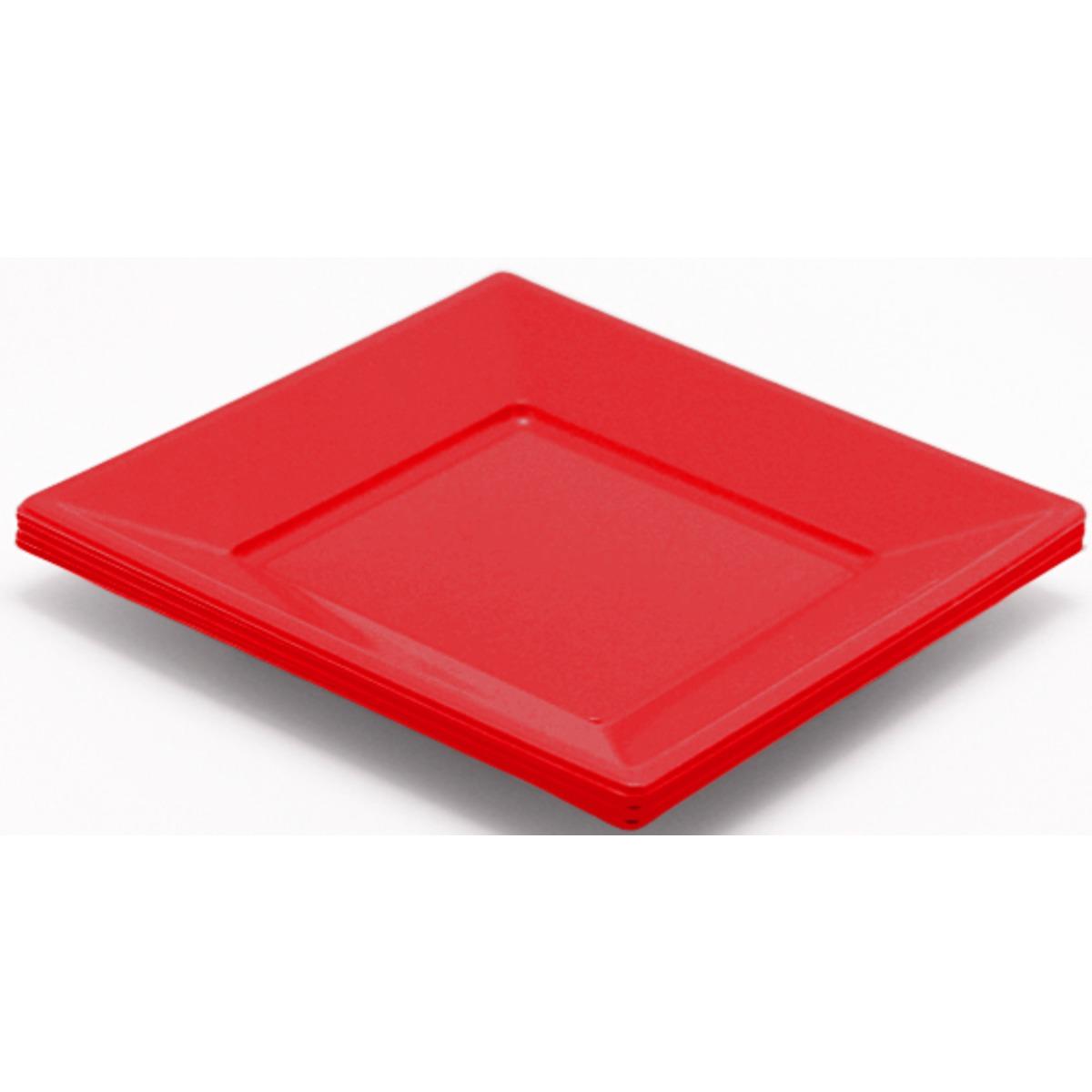 Lot de 8 assiettes carrées en plastique - 18 x 18 cm - Rouge