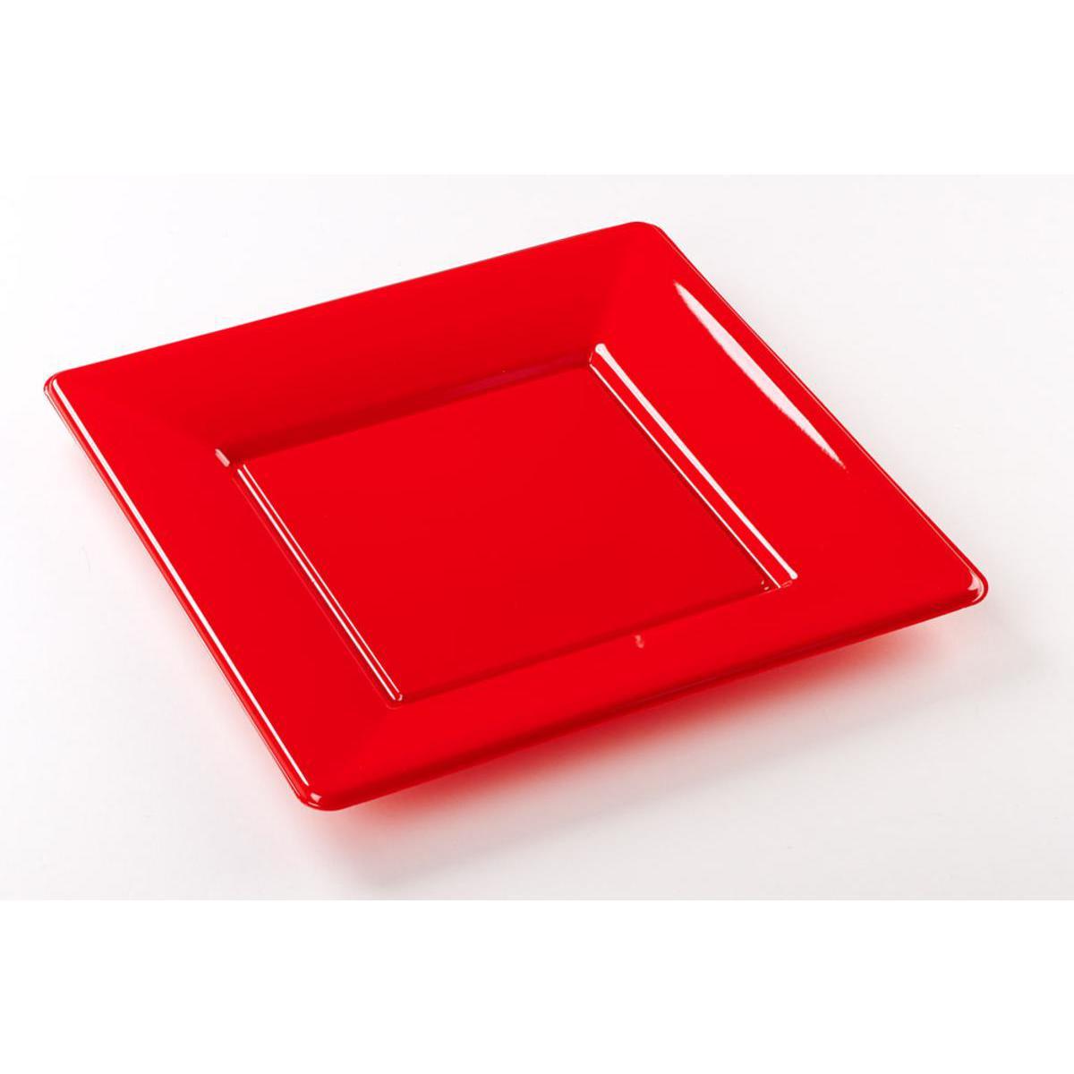 Lot de 8 assiettes - plastique - 23 x 23 cm - Rouge