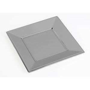 Lot de 8 assiettes carrées en carton - 23 x 23 cm - Gris argenté
