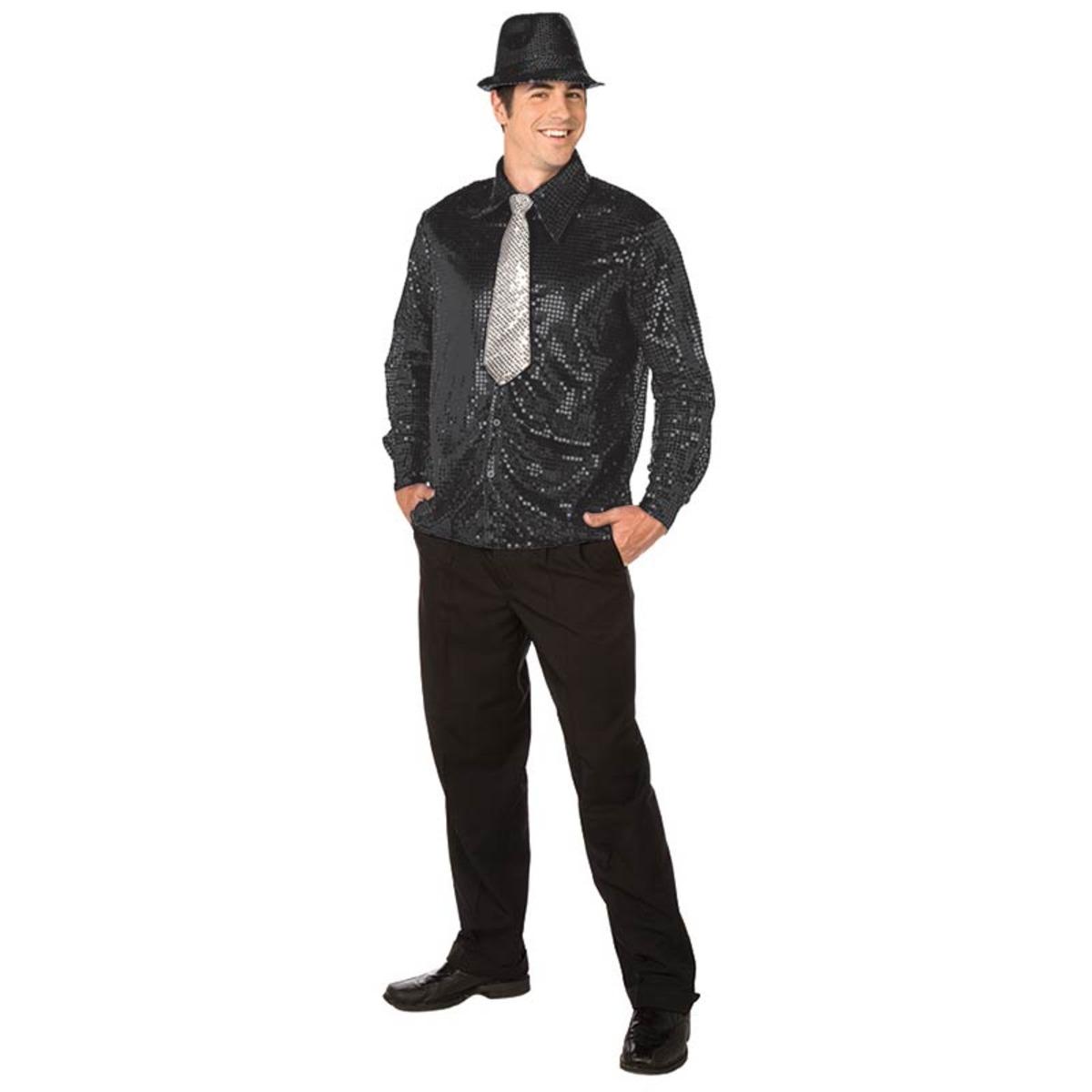 Chemise disco homme à sequins - Taille unique - Noir