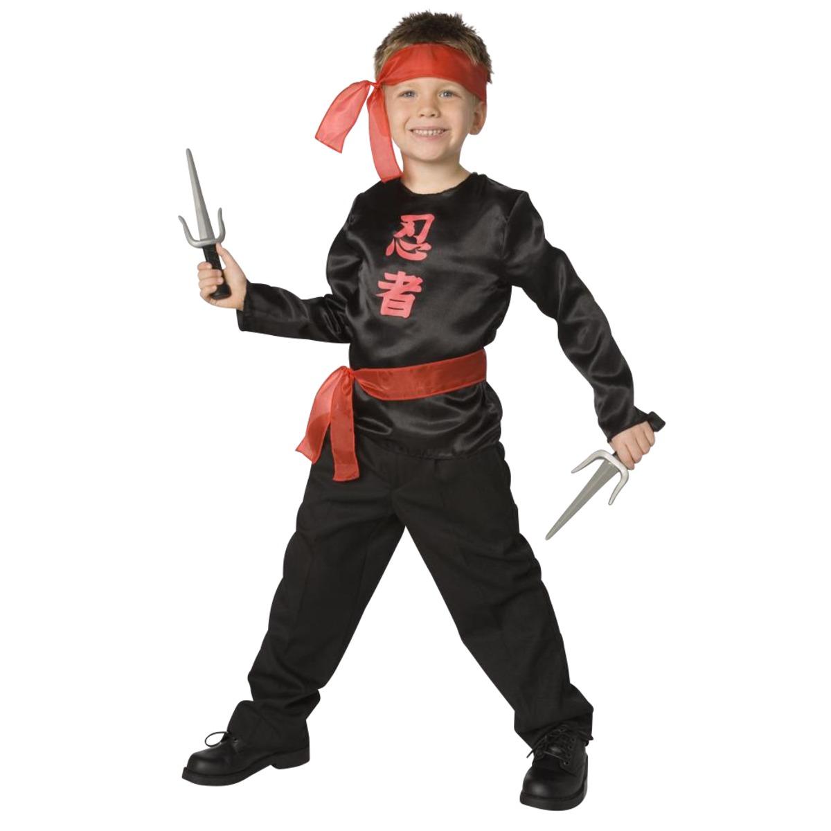Déguisement enfant modèle ninja - Taille 4 à 9 ans - Noir, Rouge