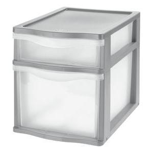 Tour de rangement 2 tiroirs - Hauteur 30 cm - Transparent, Gris