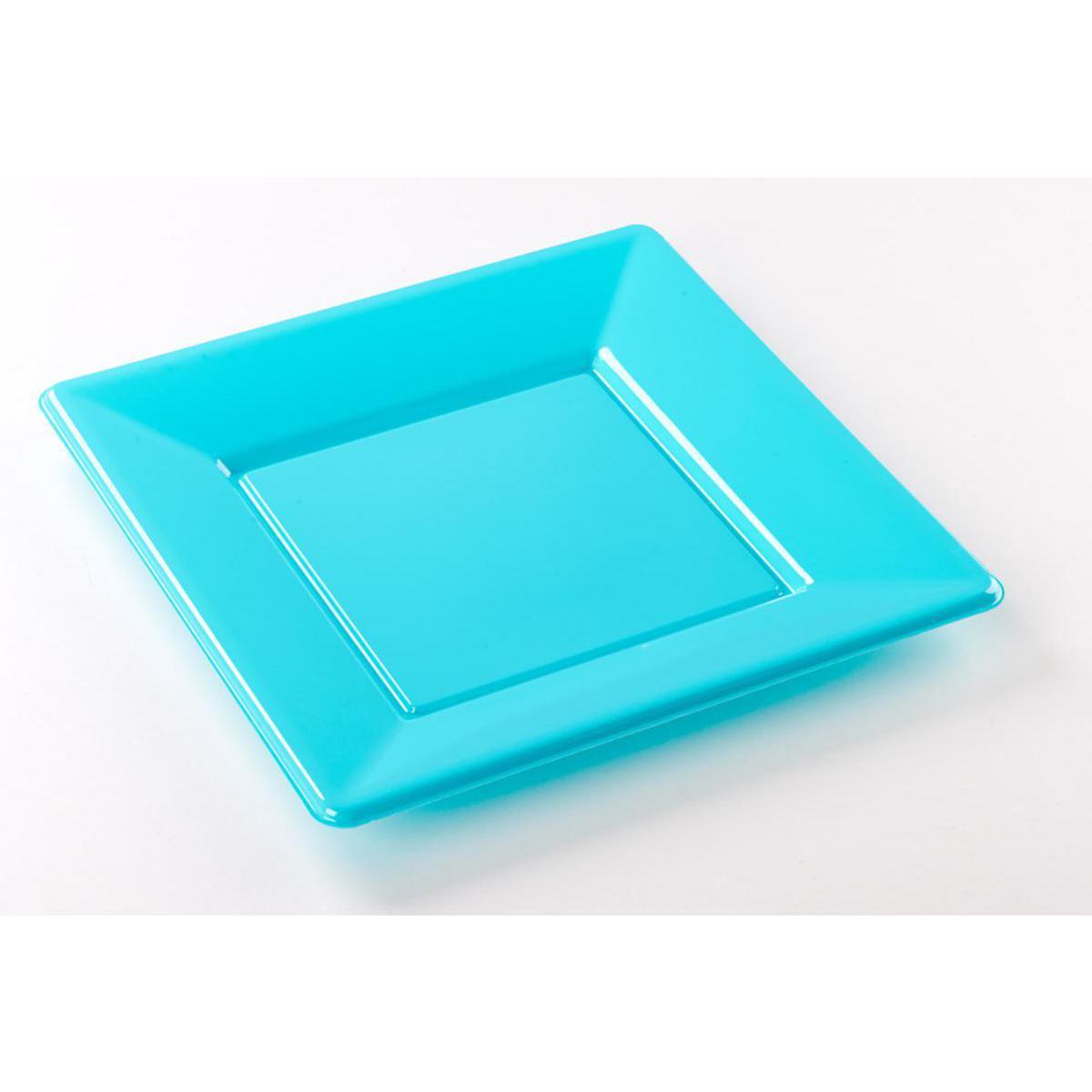 Lot de 8 assiettes - plastique -23 cm x 23 cm - Bleu turquoise
