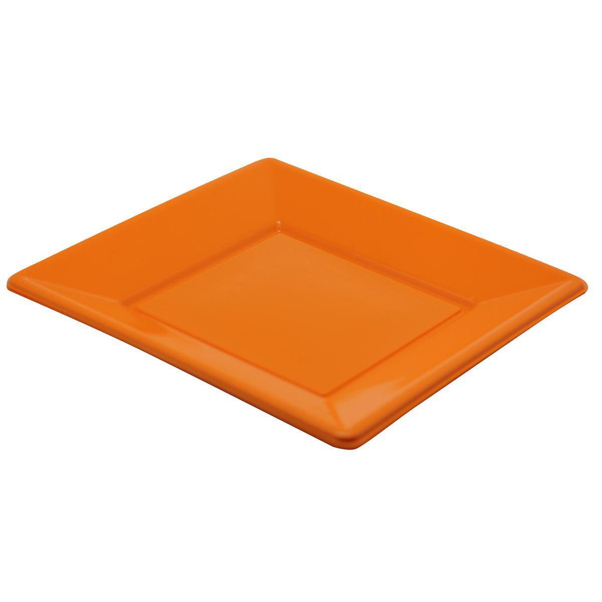 Lot de 8 assiettes - plastique -23 cm x 23 cm - Orange mandarine