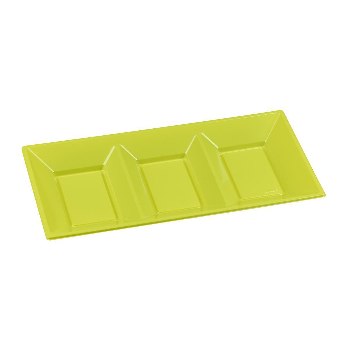 Lot de 2 plateaux 3 compartiments - plastique - 18 cm x 38 cm - Vert kiwi