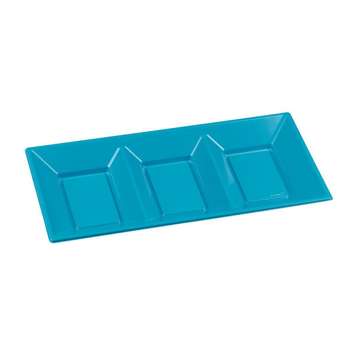 Lot de 2 plateaux 3 compartiments - plastique - 18 cm x 38 cm - Bleu turquoise