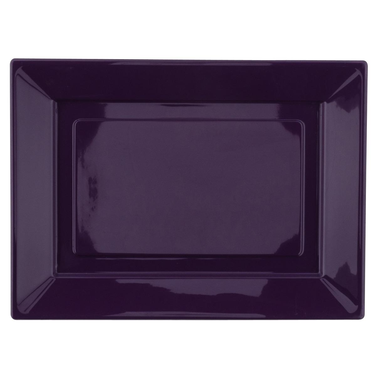Lot de 2 plateaux en plastique - 28 x 38 cm - Violet prune
