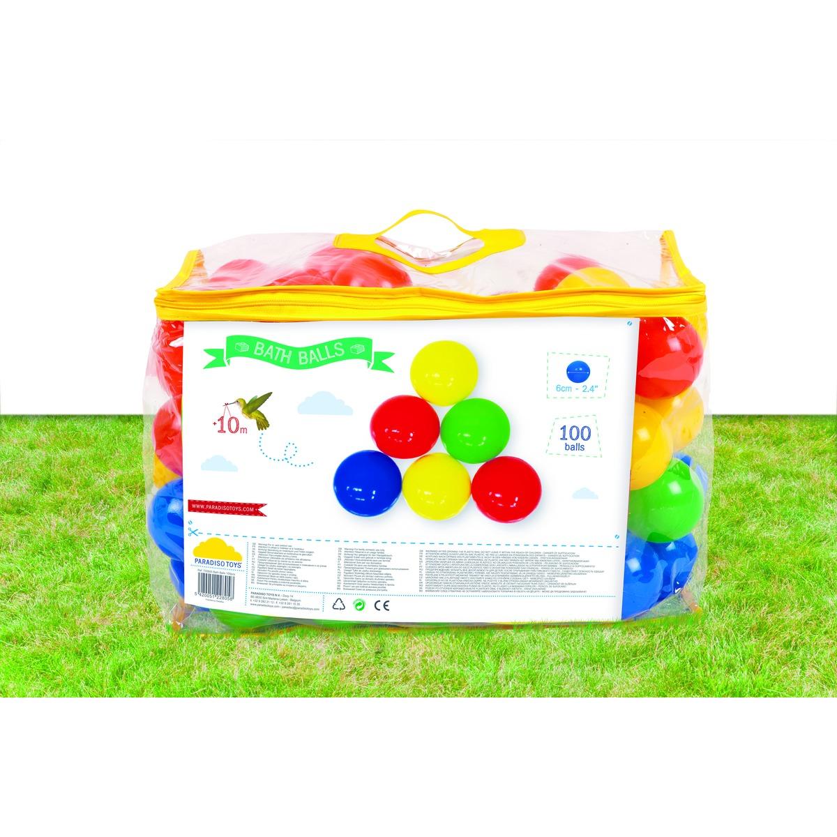 Sac de 100 balles en plastique - Diamètre 6 cm - Multicolore