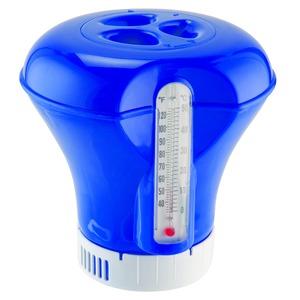 Distributeur de chlore flottant avec thermomètre - PVC - bleu