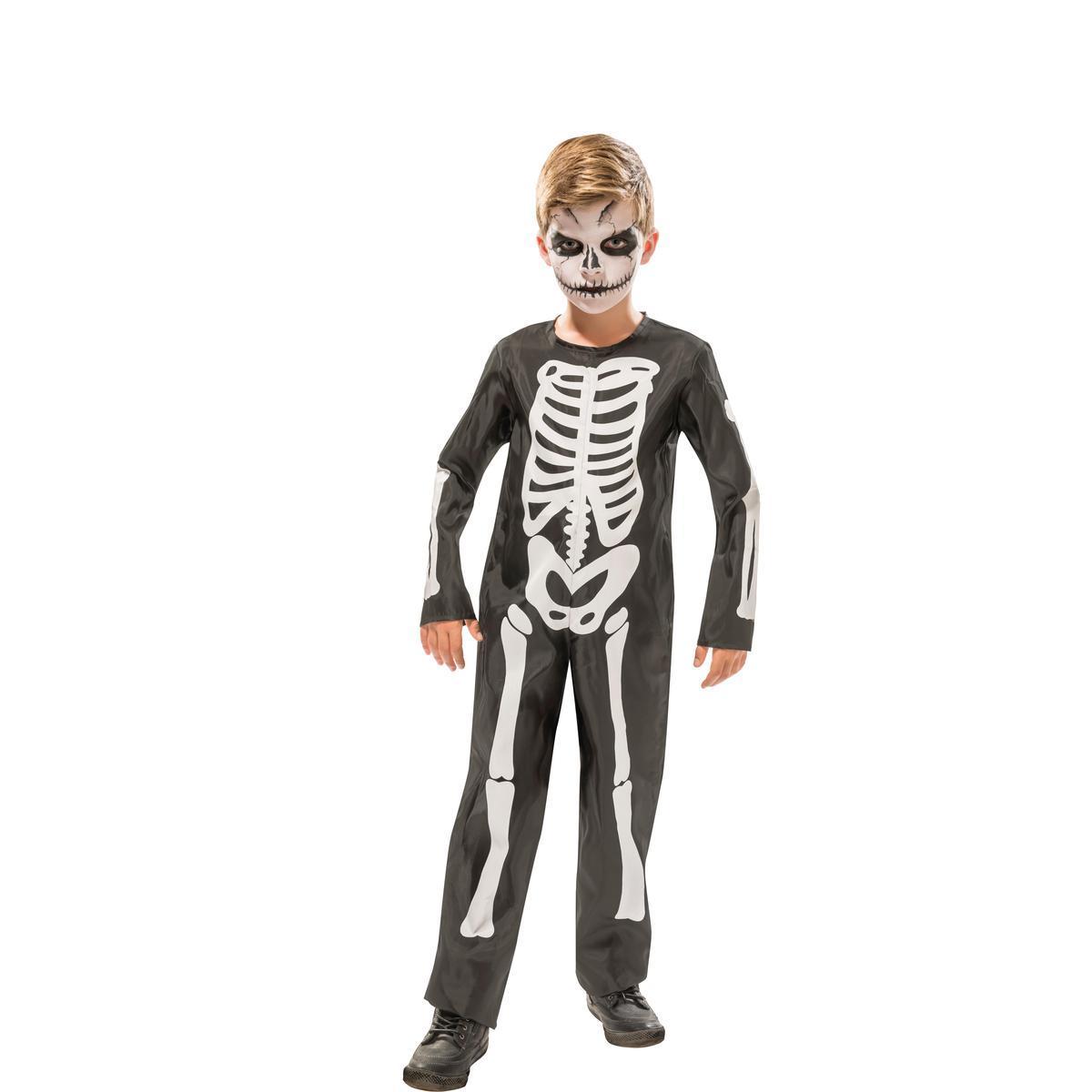 Déguisement squelette en nylon - 4 à 12 ans - Noir et blanc