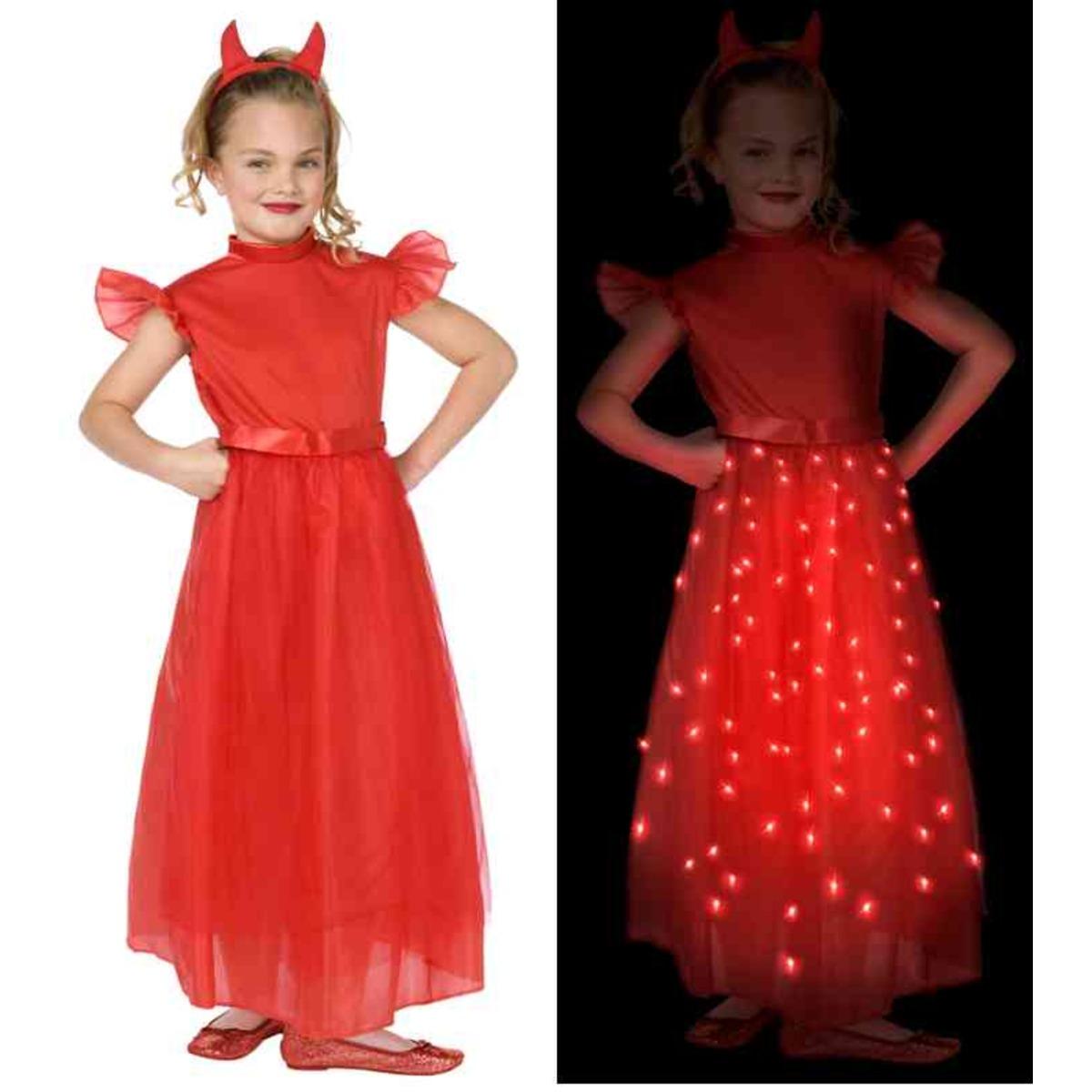 Déguisement lumineux diablesse en polyester - 4 à 12 ans - Rouge