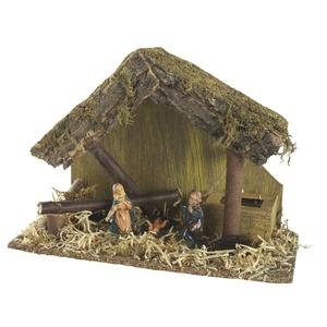 Crèche avec 3 santons - 36 x 26 x 16 cm - Multicolore