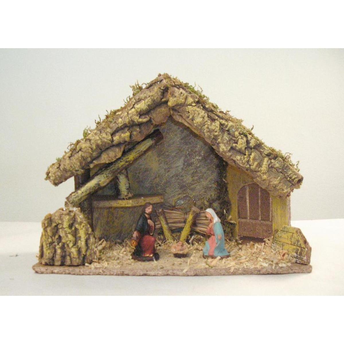 Crèche traditionnelle et 3 santons - 25 x 9 x 18 cm - Multicolore