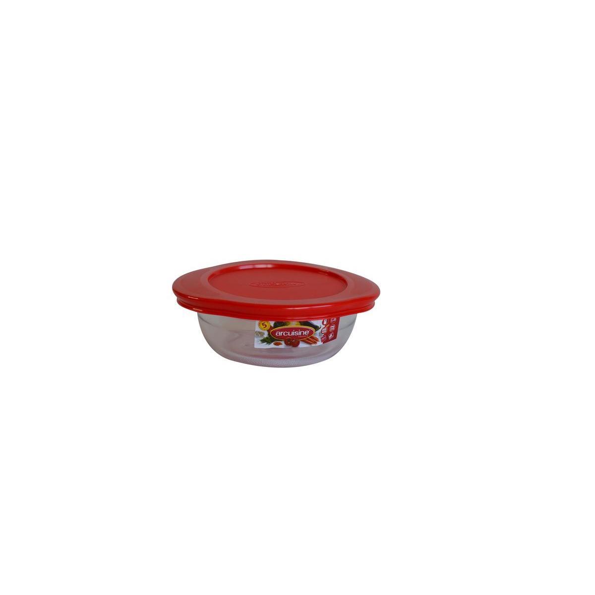 Boîte hermétique ronde avec couvercle en verre - Diamètre 15 cm - Blanc transparent, Rouge