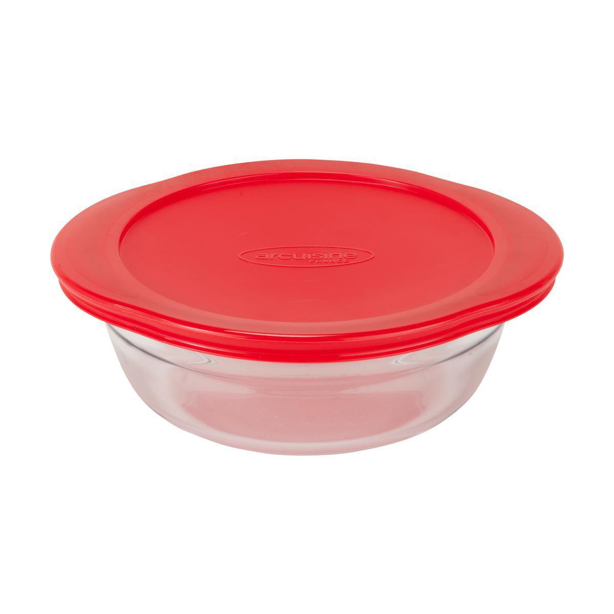 Boîte hermétique - Verre à feu et plastique - D 20 cm - Blanc et rouge