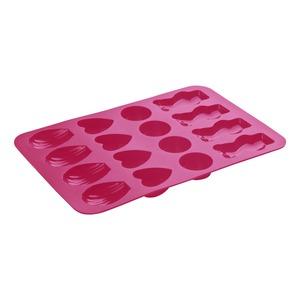 Plaque en silicone pour 16 biscuits 4 formes différentes - 15 x 18 cm - rose