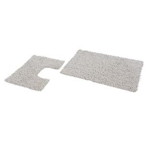 Ensemble tapis rectangulaire et tapis contour en coton spaghetti - 50 x 70 cm et 45 x 50 cm - Blanc