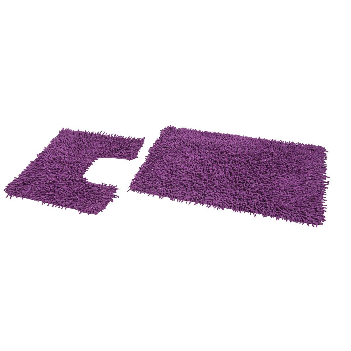 Ensemble tapis rectangulaire et tapis contour en coton spaghetti - 50 x 70 cm et 45 x 50 cm - Violet