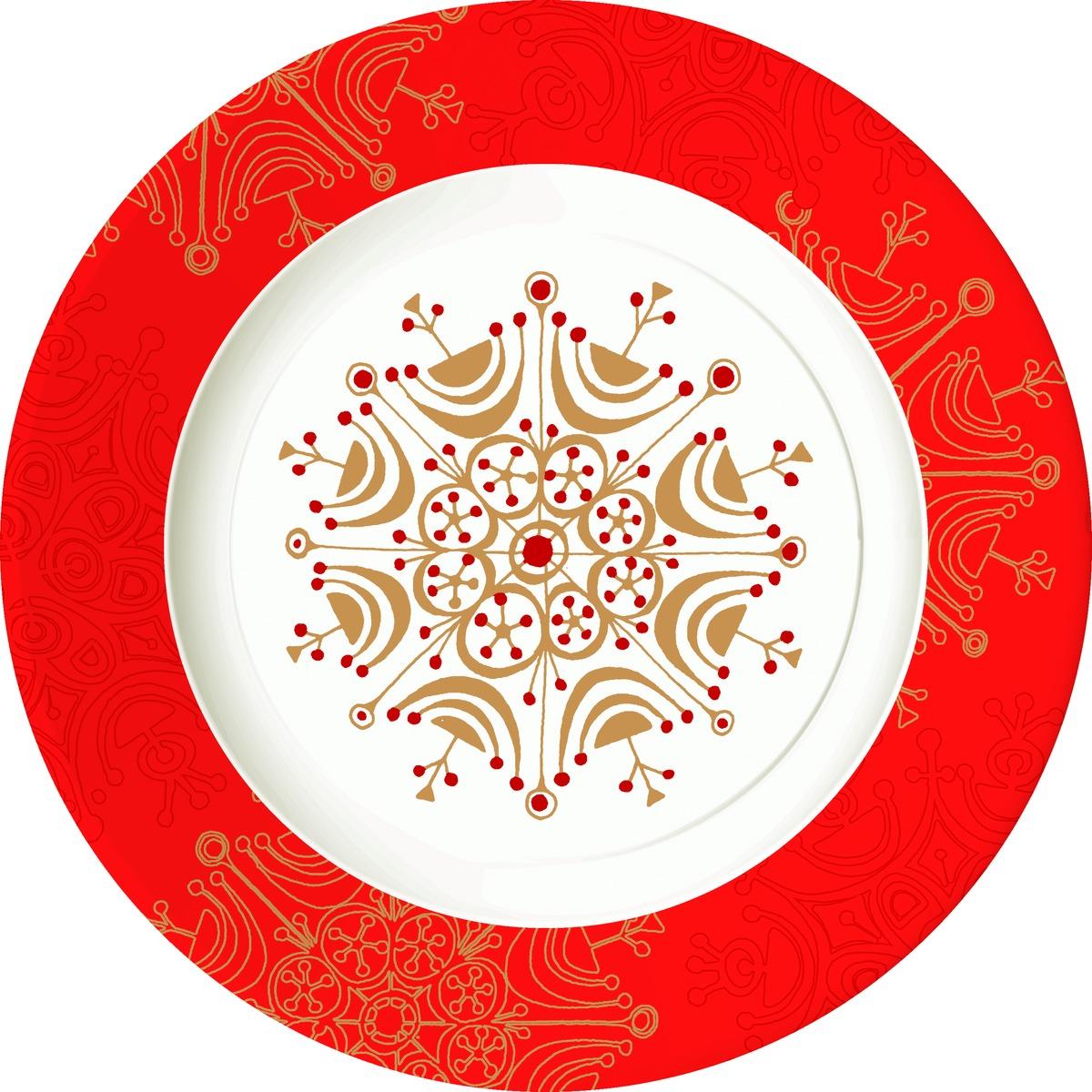 Lot de 10 assiettes rondes en carton - Diamètre 23 cm - Rouge, Blanc