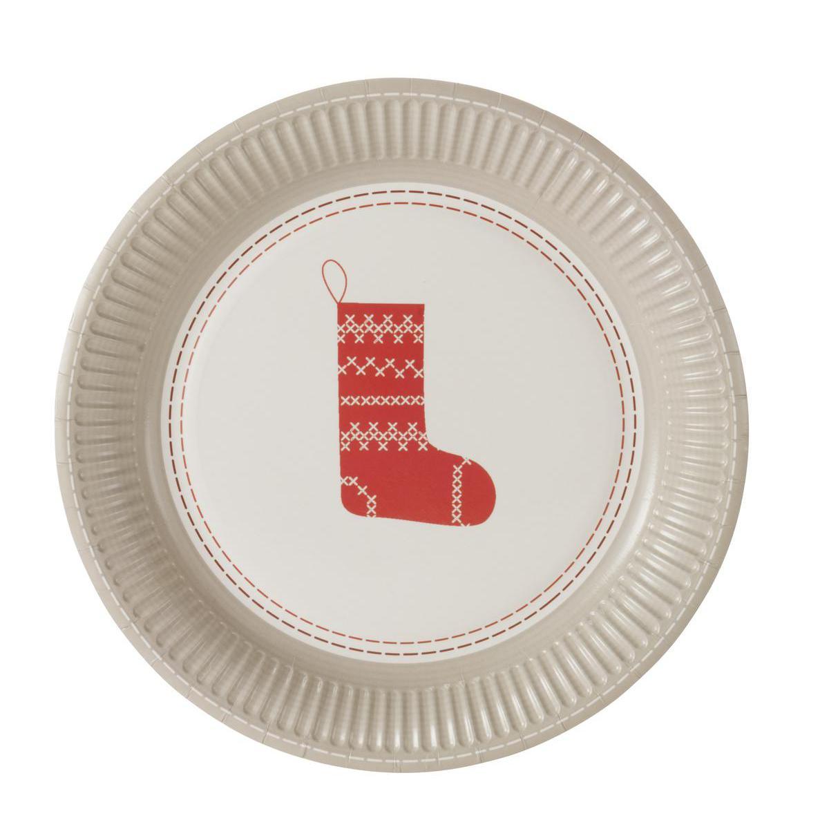 Lot de 10 assiettes rondes - Carton - Diamètre 23 cm - Beige et rouge