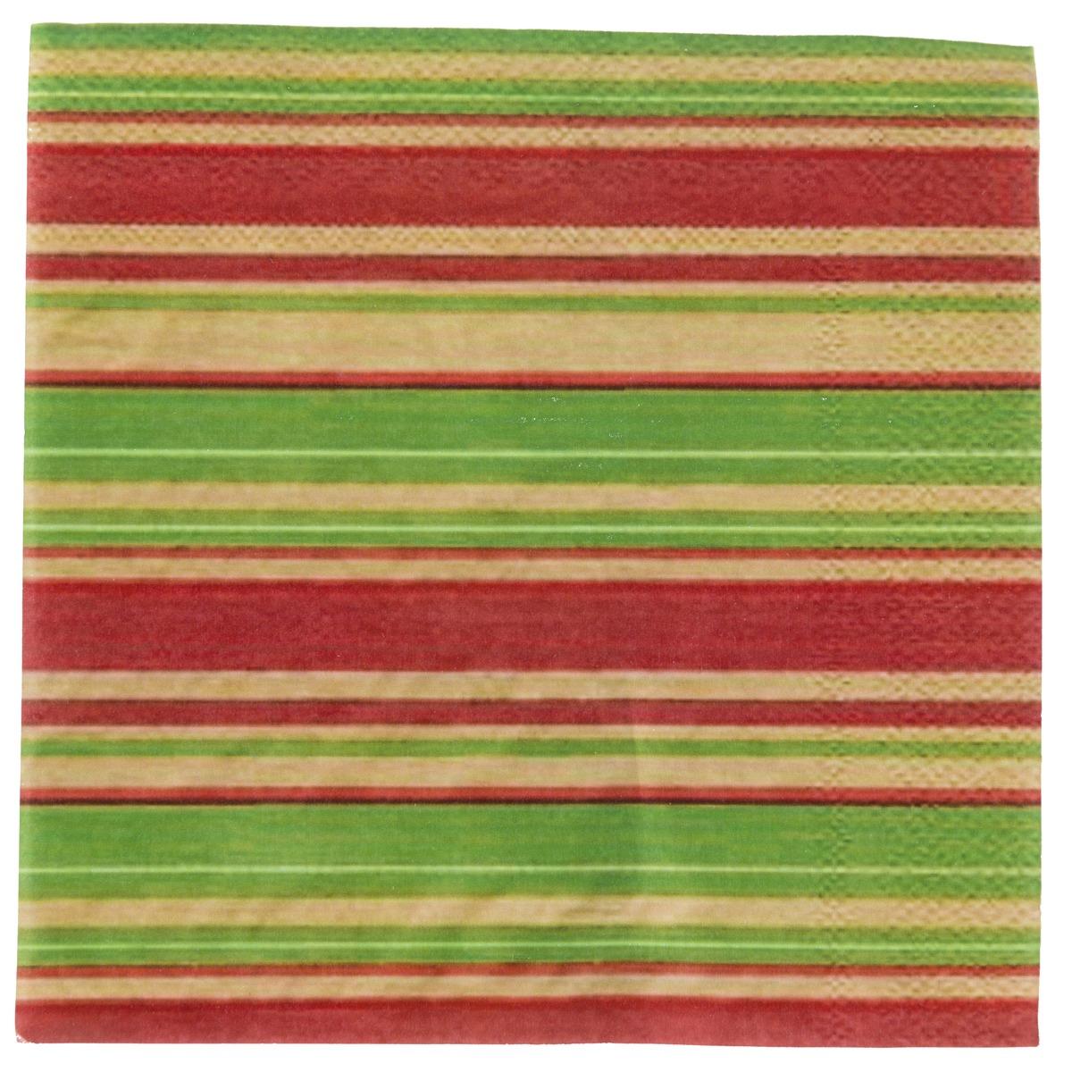 Lot de 20 serviettes en papier motif lignes - 33 x 33 cm - Vert, Jaune or, Rouge