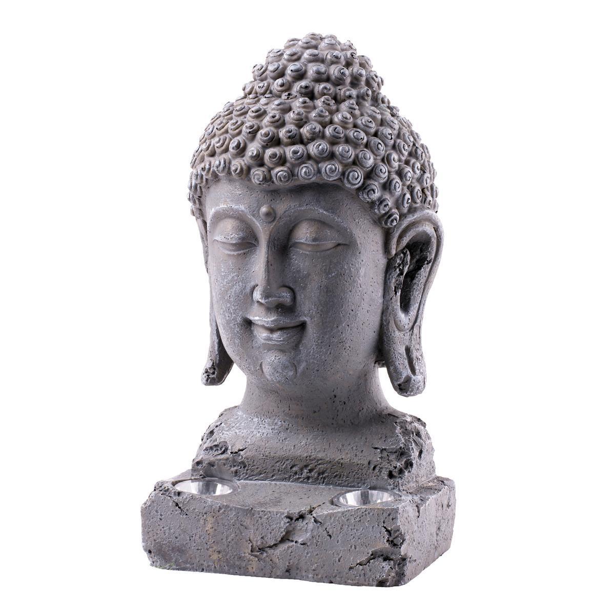 Tête de Bouddha solaire - 16 x H 30 x 15 cm - Gris - MOOREA