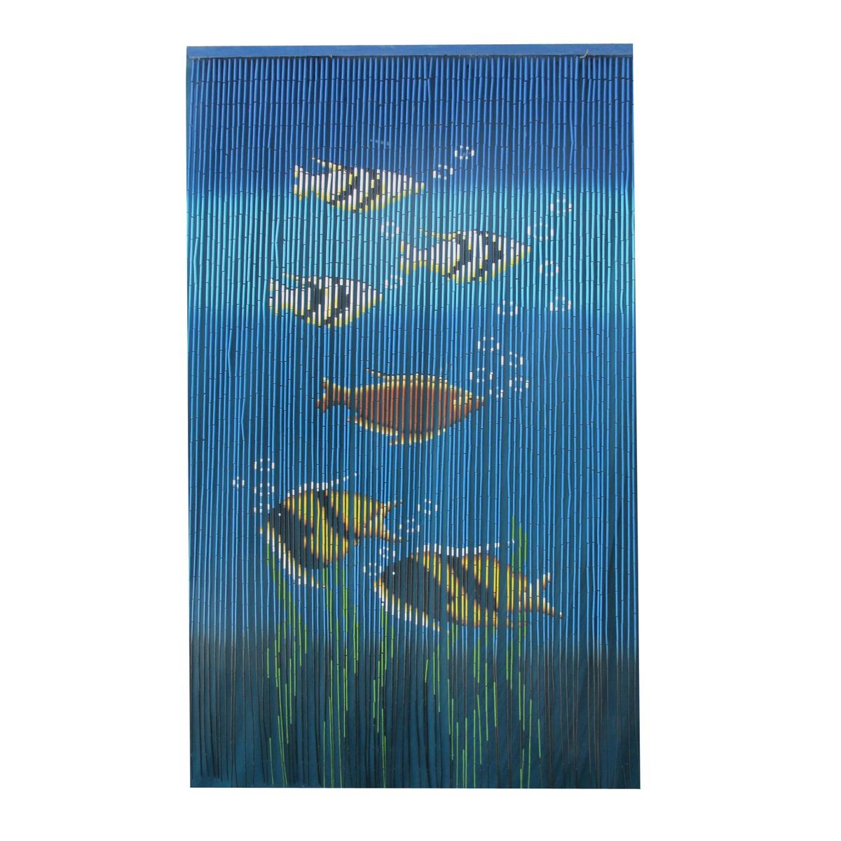 Rideau de porte motif poisson - 90 x 200 cm - Bleu