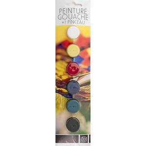 Peinture gouache + pinceau - 6 x 6 ml - Multicolore