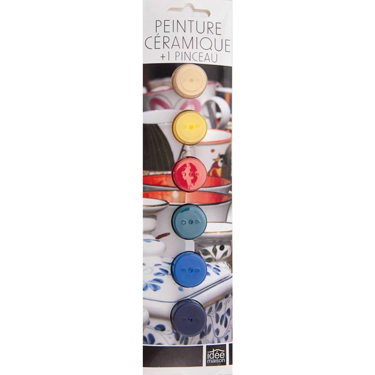 Peinture céramique + pinceau - 6 x 6 ml - Multicolore