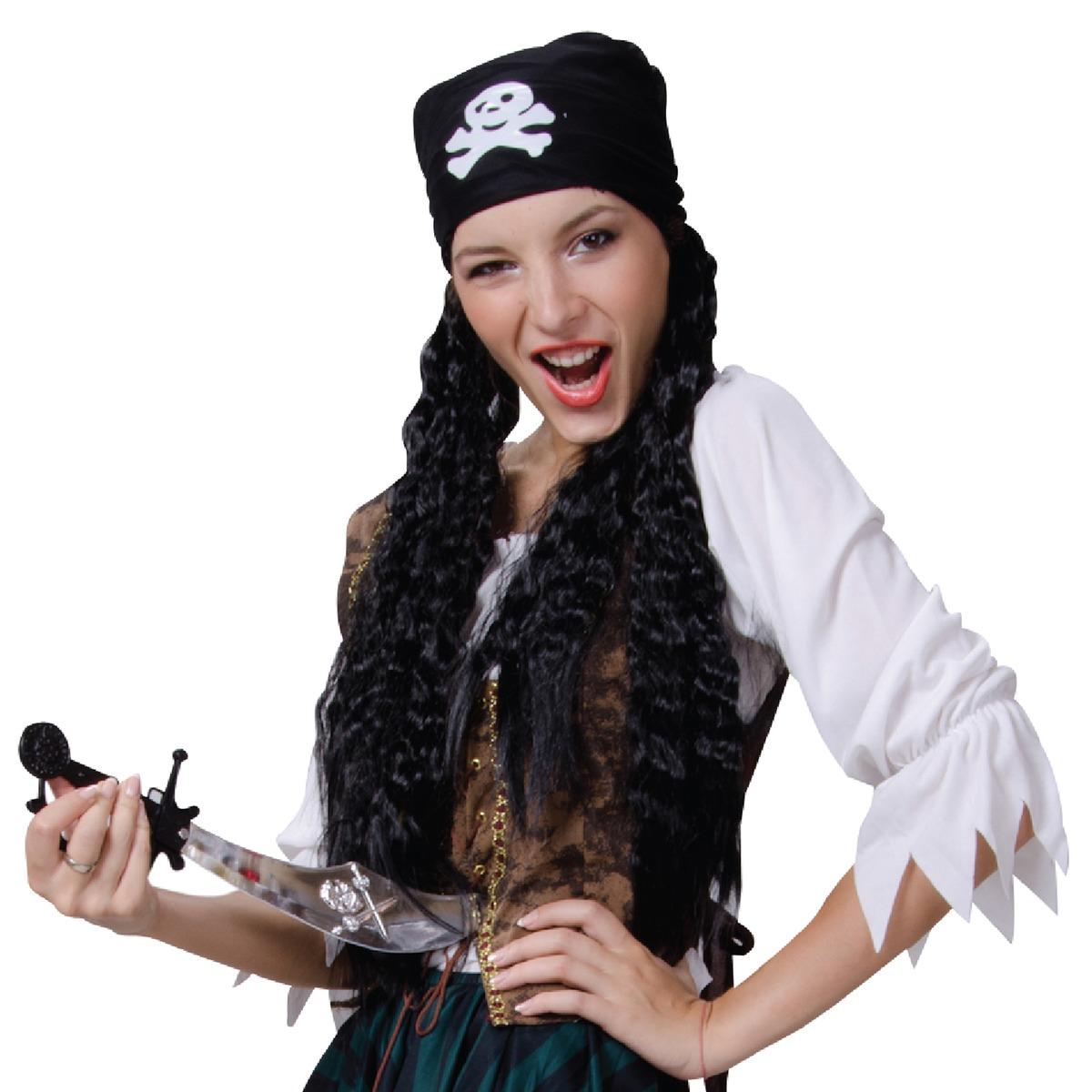 Perruque pirate cheveux longs avec bandana - Noir
