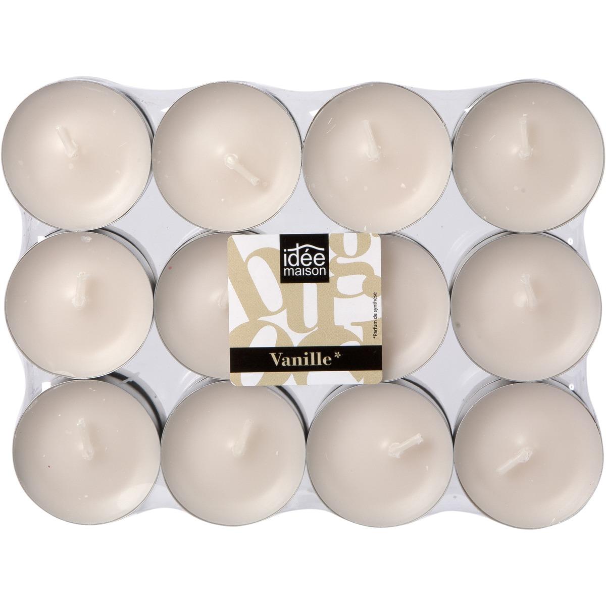 Lot de 24 bougies chauffe-plat parfumées - 3,7 x 1,5 cm - Blanc ivoire