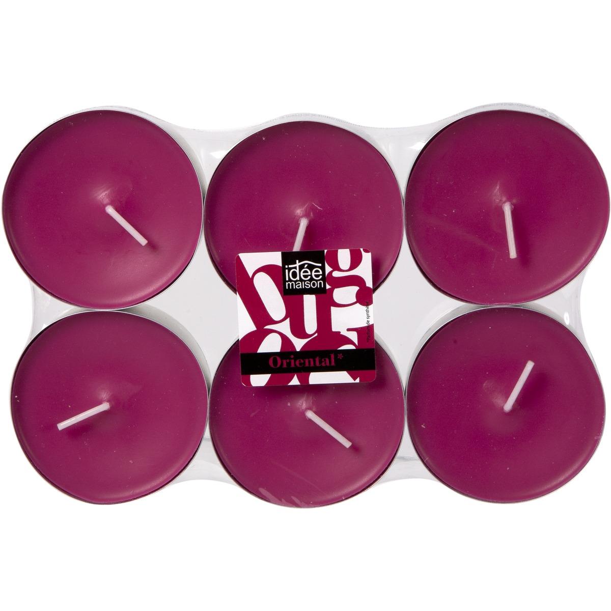 Lot de 6 bougies chauffe-plat parfumées - 7 x 1,5 cm - Rose fushia