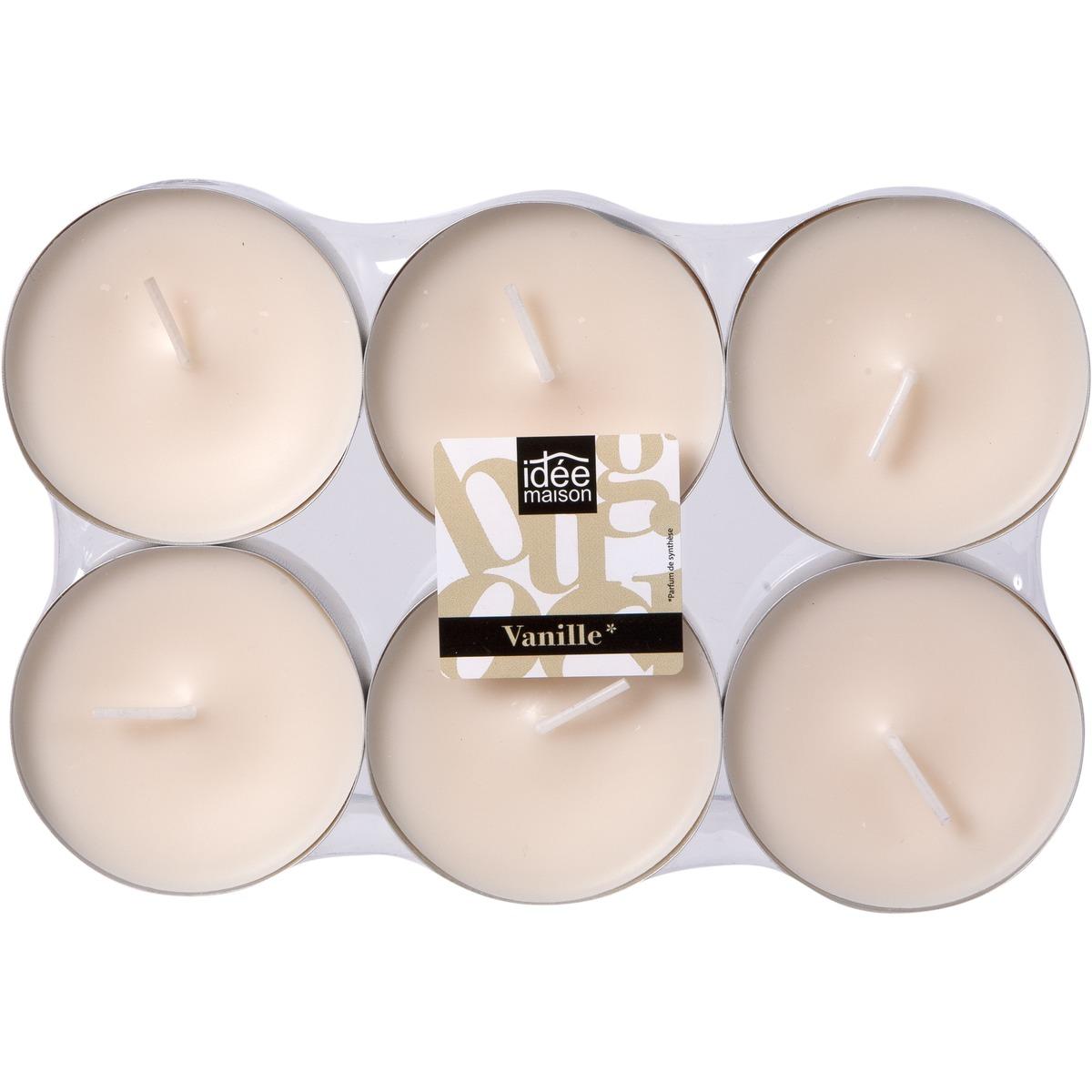 Lot de 6 bougies chauffe-plat parfumées - 7 x 1,5 cm - Blanc ivoire