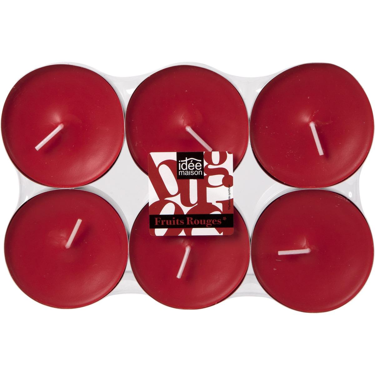 Lot de 6 bougies chauffe-plat parfumées - 7 x 1,5 cm - Rouge