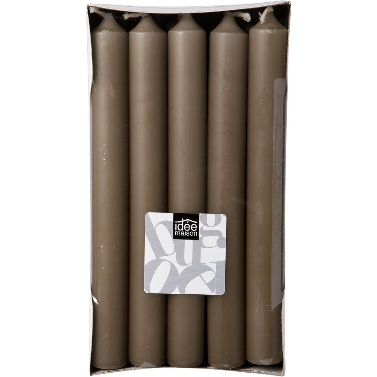 Lot de 10 bougies de ménage - Hauteur 18 cm - Marron taupe