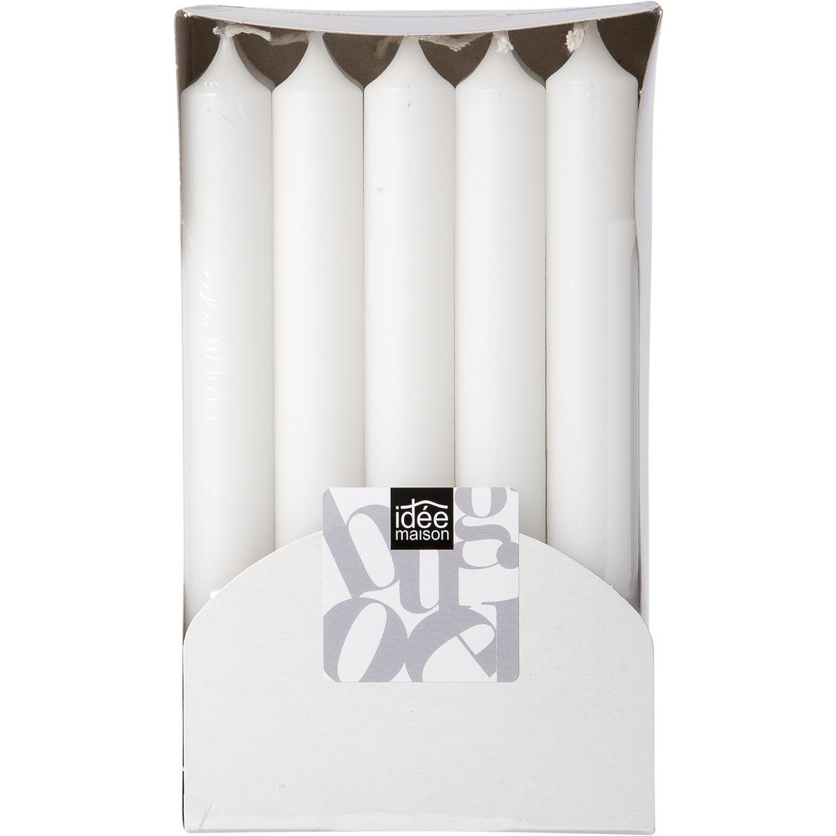 Lot de 10 bougies de ménage - Hauteur 18 cm - Blanc