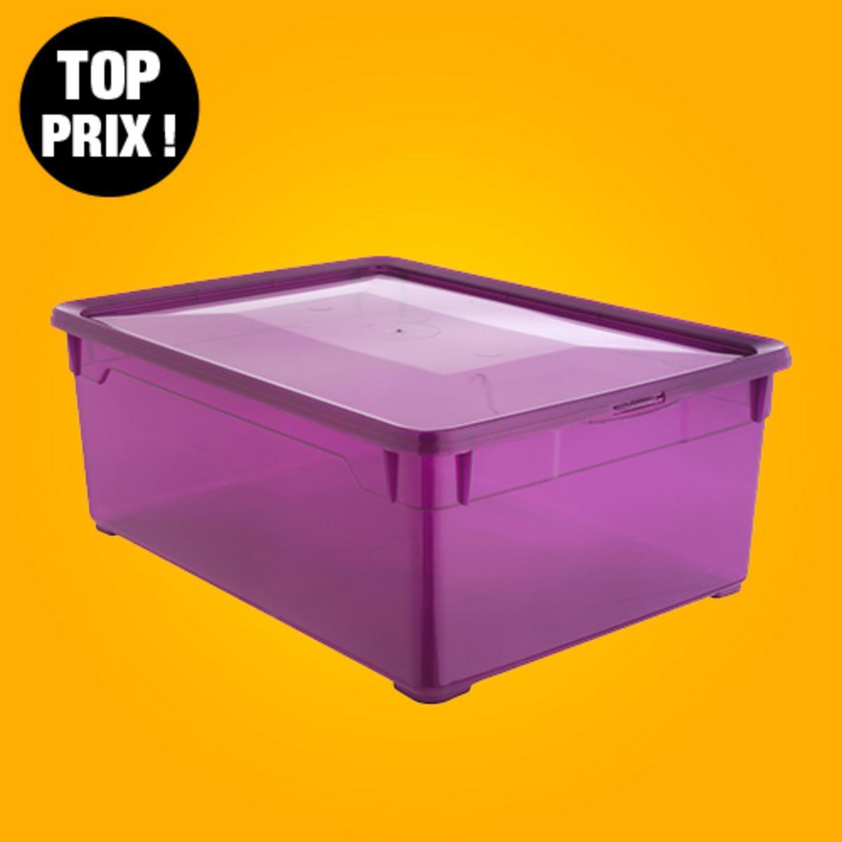 Boîte de rangement avec couvercle - Plastique - 36,5 x 26,5 x H 14 cm - Violet