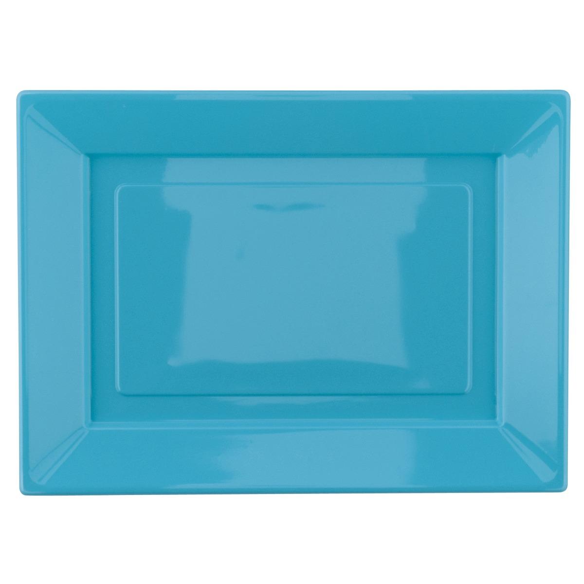 Lot de 2 plateaux en plastique - 28 x 38 cm - Bleu turquoise