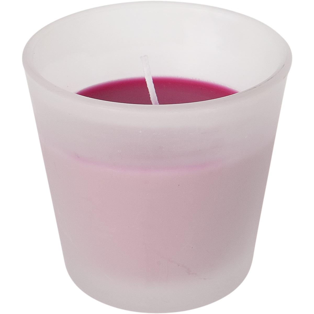 Bougie dans son pot en verre givré - 7,5 x 7,5 cm - Rose fushia