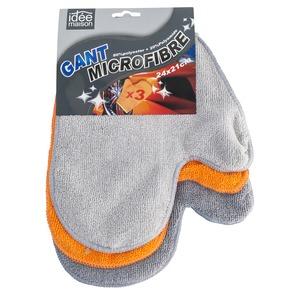 Lot de 3 gants en microfibre - 24 x 21 cm - Blanc, orange et gris