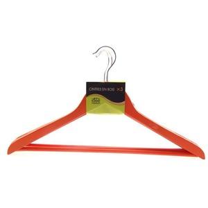 Lot de 3 cintres triangle en bois coloré - Longueur 44,5 cm - Rouge