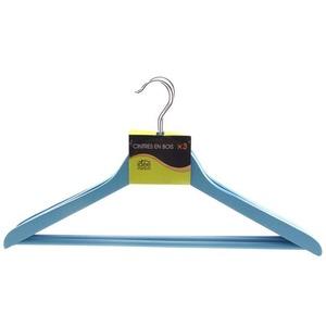 Lot de 3 cintres triangle en bois coloré - Longueur 44,5 cm - Bleu