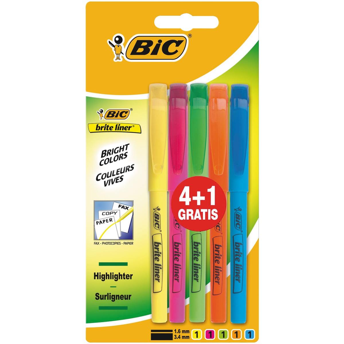 Surligneurs pointe biseau 4 + 1 gratuit bic - Multicolore