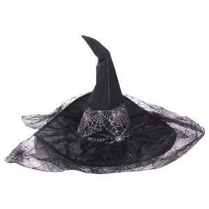 Chapeau de sorcière voile araignée en polyester et taffetas - 34 x 47 cm - Noir