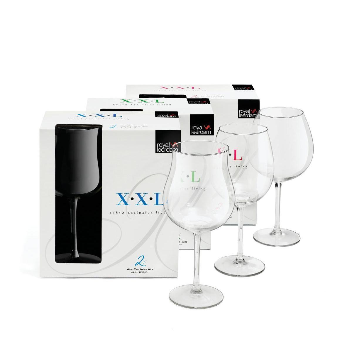 Lot de 2 verres à vin XXL en verre - 64 cl - Blanc transparent
