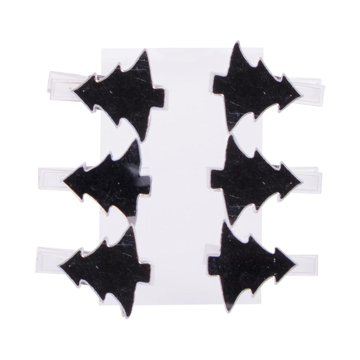 Lot de 6 pincettes déco Noël sapins effet miroir - 3,5 x 3 cm - Noir, blanc