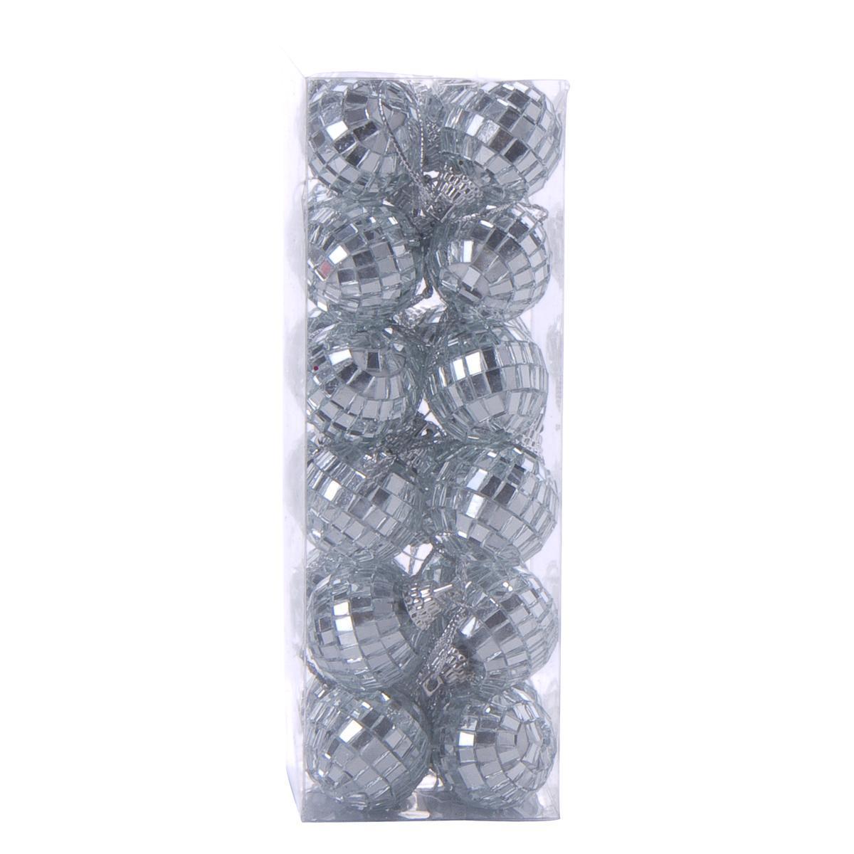 Tube de 24 boules à suspendre - Diamètre 3 cm - gris Argenté