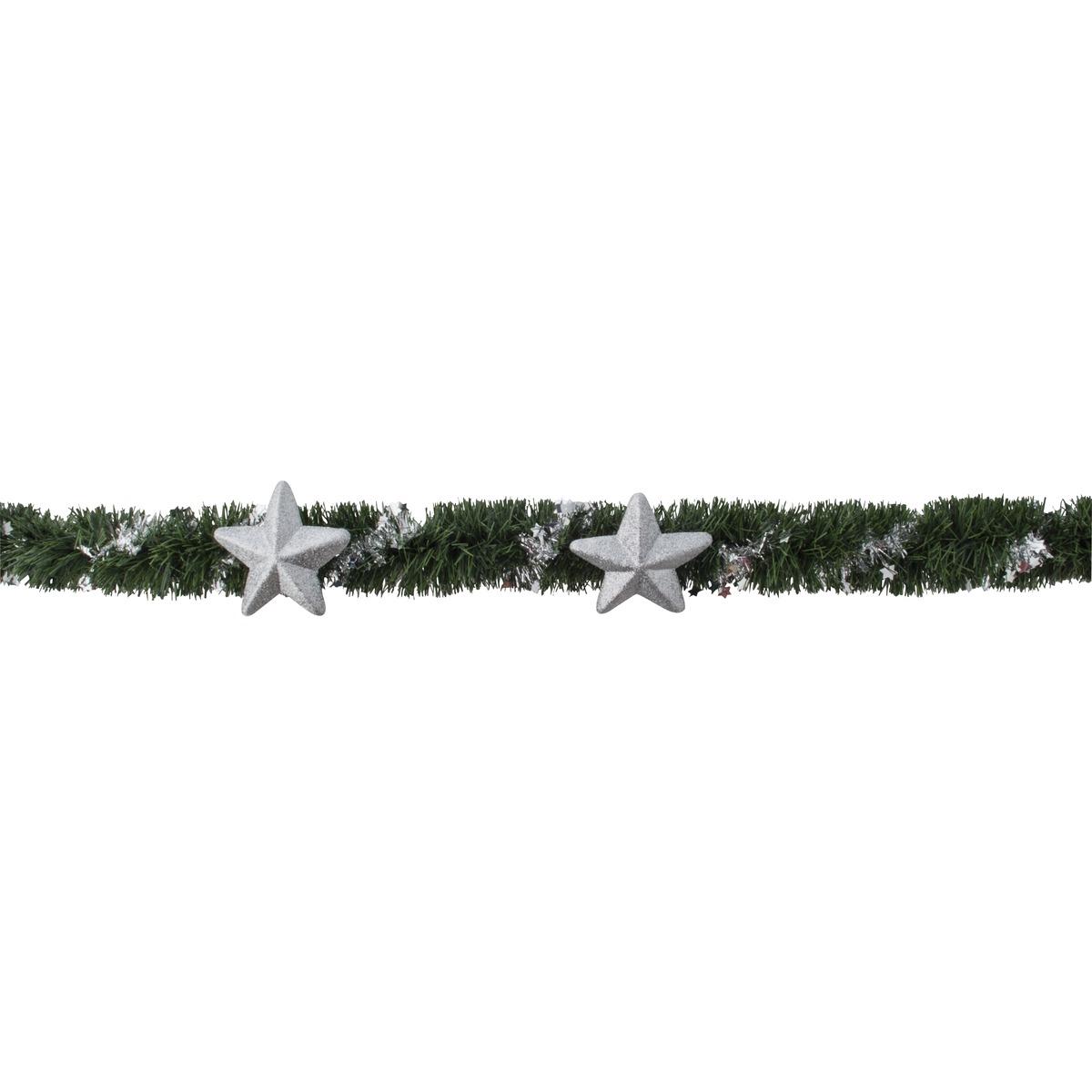 Guirlande sapin avec étoiles - 8 x 300 cm - gris Argenté