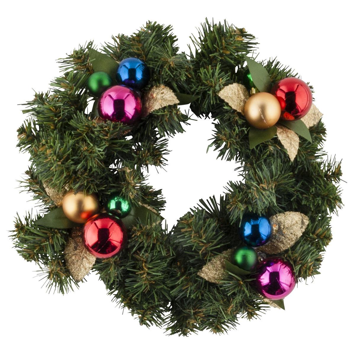 Couronne en sapin avec boules - Diamètre 35 cm - Multicolore