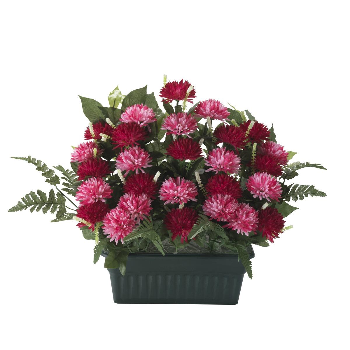 Jardinière de 28 chrysanthèmes artificielles - 28.5 x 13.5 x 32 cm - Rose